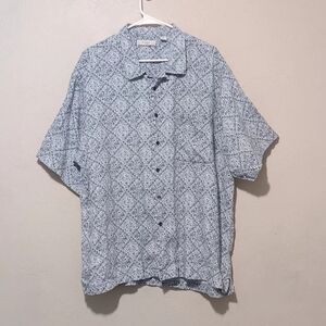 Turbury Men 100% Linen Shirt Short Sleeve Button‎ Up SzXL Blue One Pockets